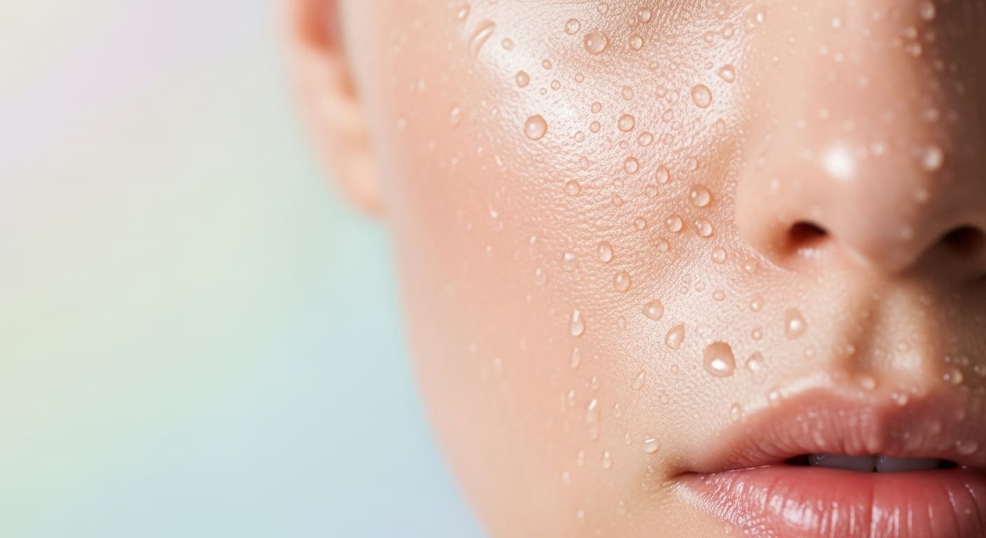 Piel radiante con gotas de agua