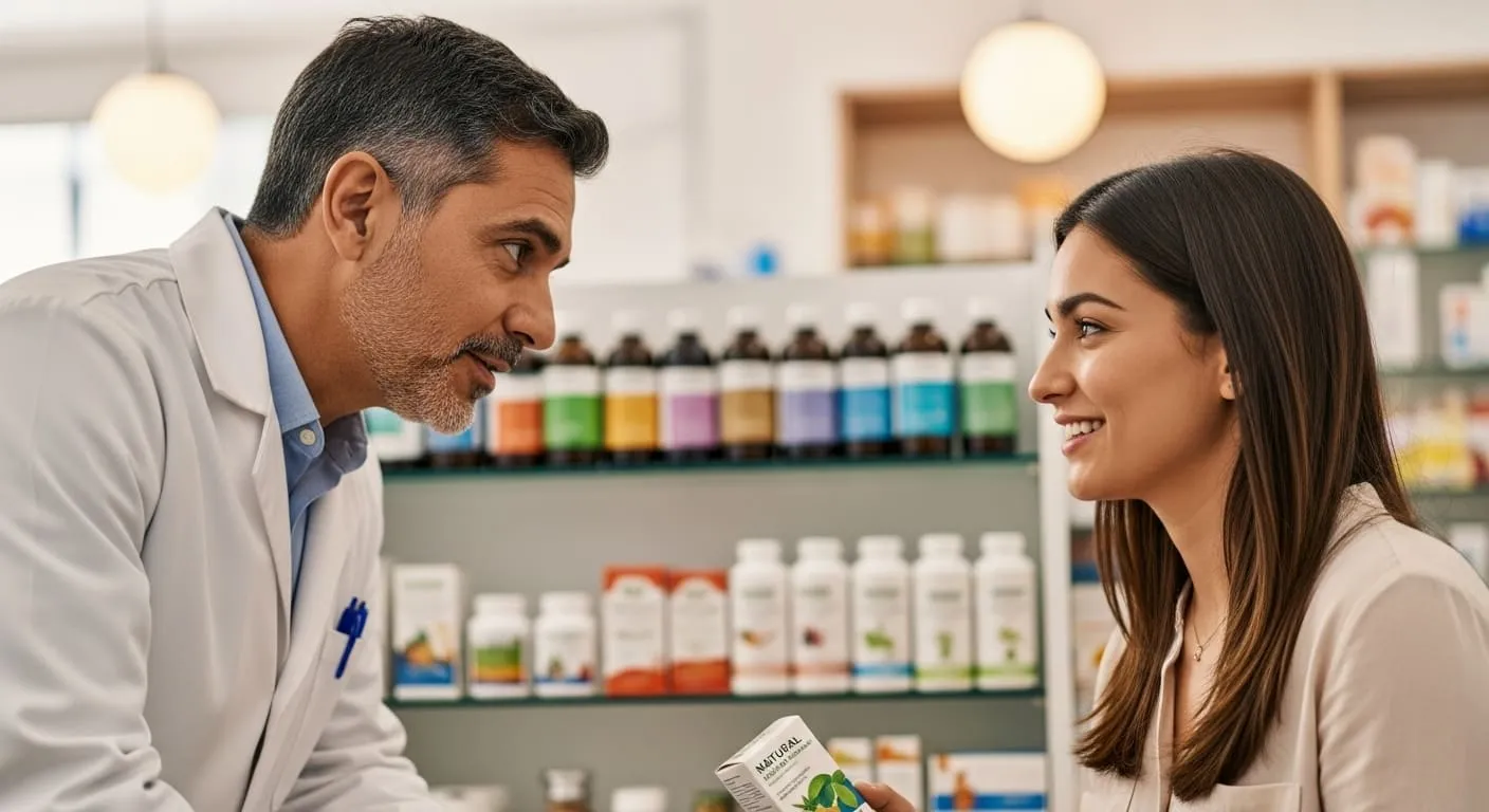 Persona hablando con un farmacéutico