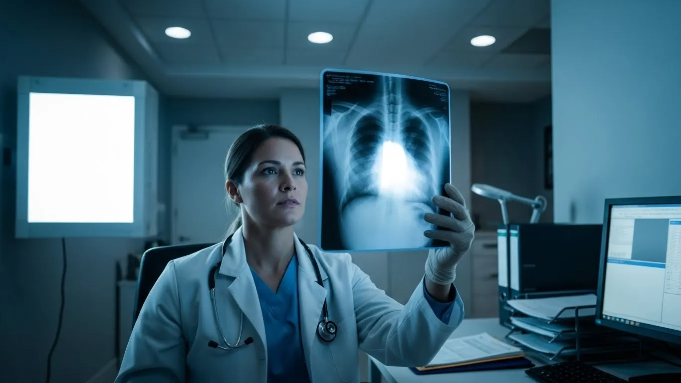 Médico revisando radiografía de pulmones