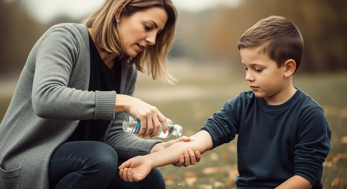 Madre curando a su hijo